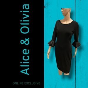 Vintage Alice & Olivia lamb leather & 100% silk blk dress p2p 17.5”, L38”,  W15”